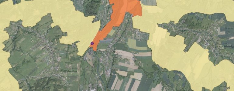 Mapa místa nálezu vlka.