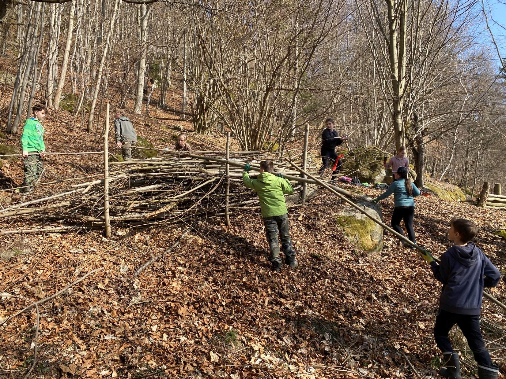 studenti staví hadník pod pulčínskými skalami