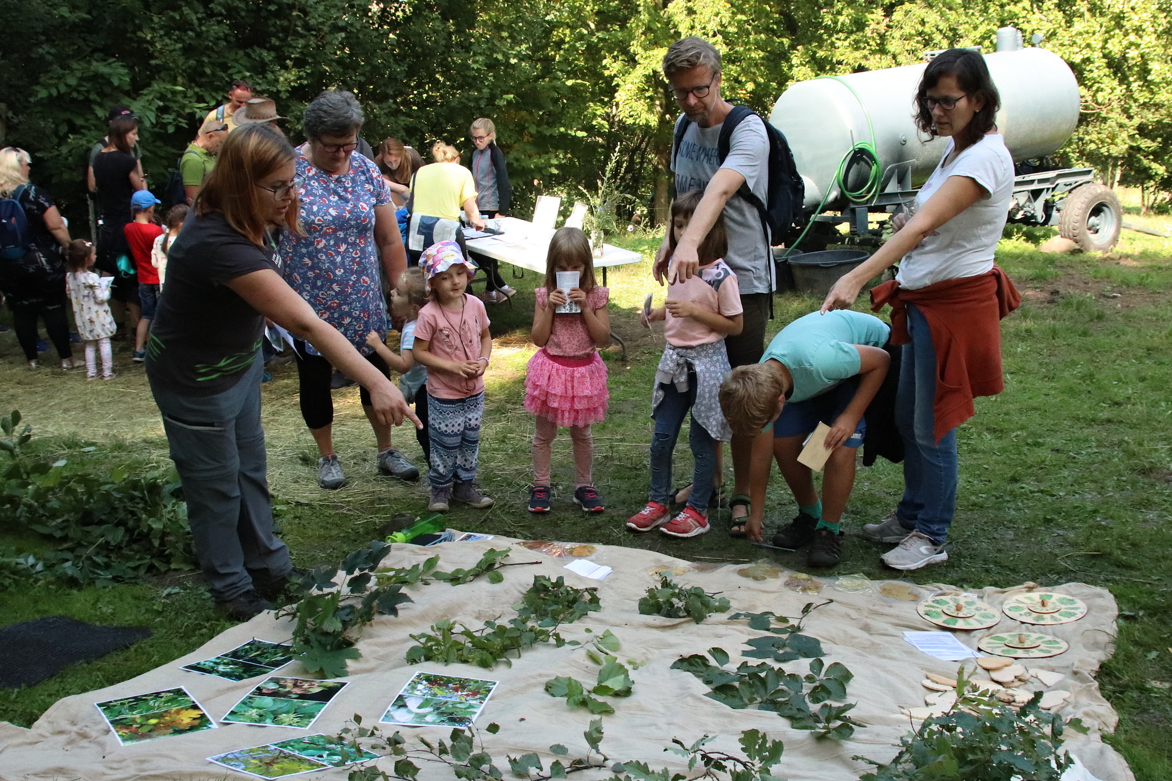 Návštěvníci poznávají druhy stromů na botanickém stanovišti